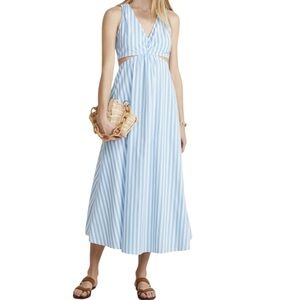 Vineyard Vines Dress Cotton Cut Out Sleeveless Kitt Stripe Mist Blue Women’s 16